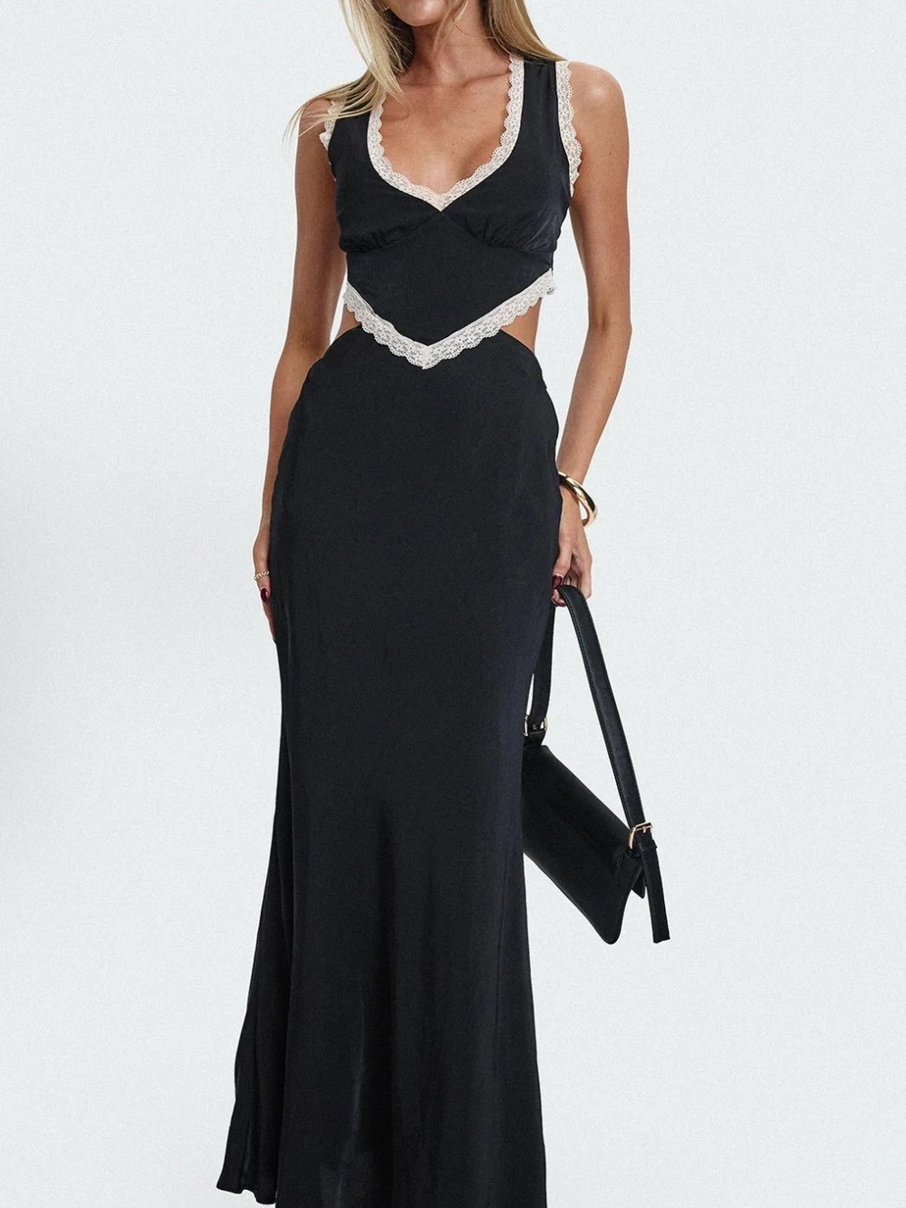 Princess Polly Black Maxi Dress with Cream Lace Trim